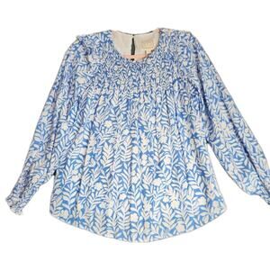 STS Sail to Sable Women’s‎ Blue Smocked Ruffle Top Blouse Sz XS Embroidered NWT